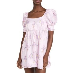 LoveShackFancy Bennington Floral Mini Dress Size 8 Puff Sleeve Pink Purple